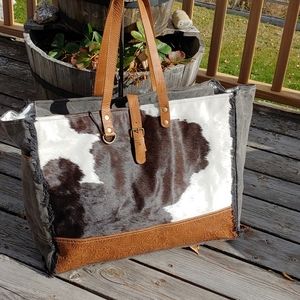 New🔥Myra Bag Cowhide Canvas Leather Weekender Travel XL extra large Boho West